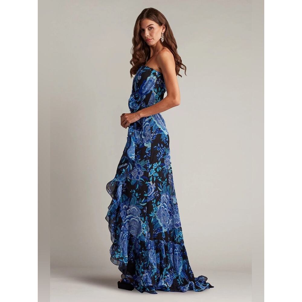 Tadashi Shoji Morwenna Floral Print Ruffle Gown In Blue 2 - Picture 3 of 7